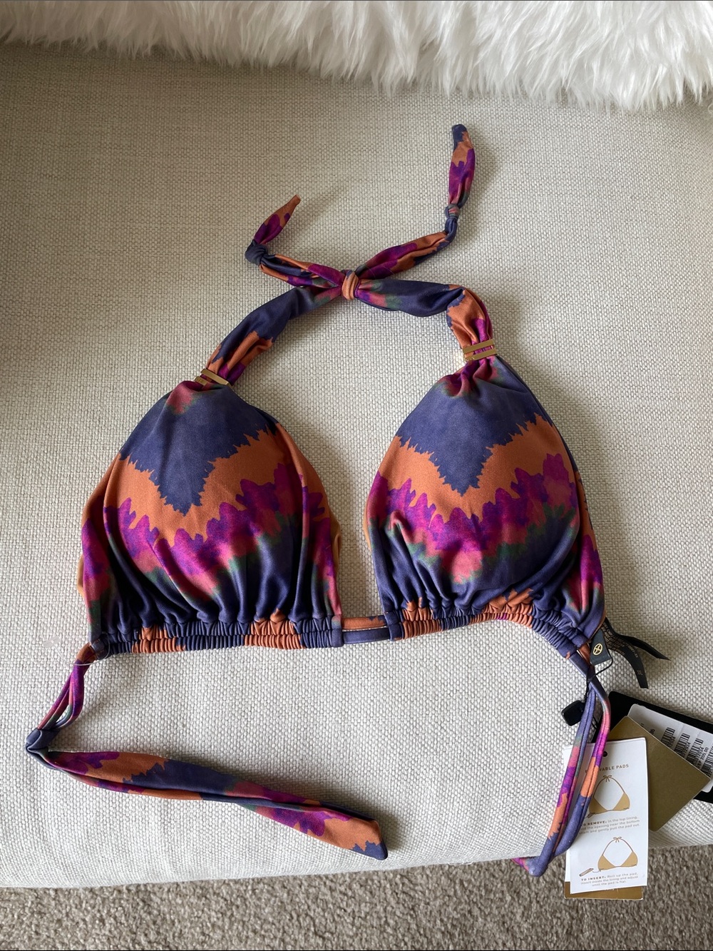 Women's Purple Orange Floral Halter Bikini Top
